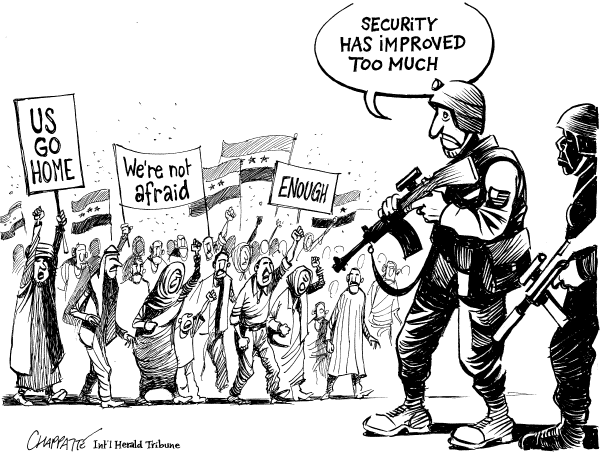 Editorial Cartoon by Patrick Chappatte, International Herald Tribune on Bush, Democrats Battle Over Iraq