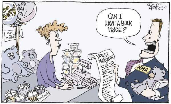 Editorial Cartoon by Signe Wilkinson, Philadelphia Daily News on Gunman Kills 32 at a University