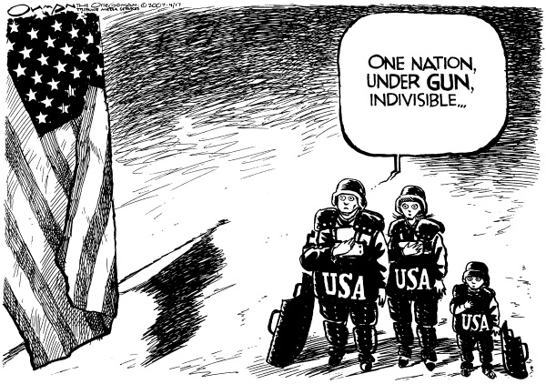 Editorial Cartoon by Jack Ohman, The Oregonian on Gunman Kills 32 at a University