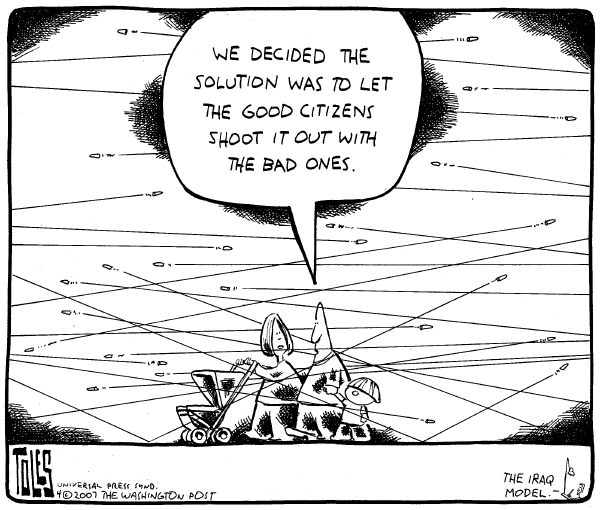 Editorial Cartoon by Tom Toles, Washington Post on Gunman Kills 32 at a University