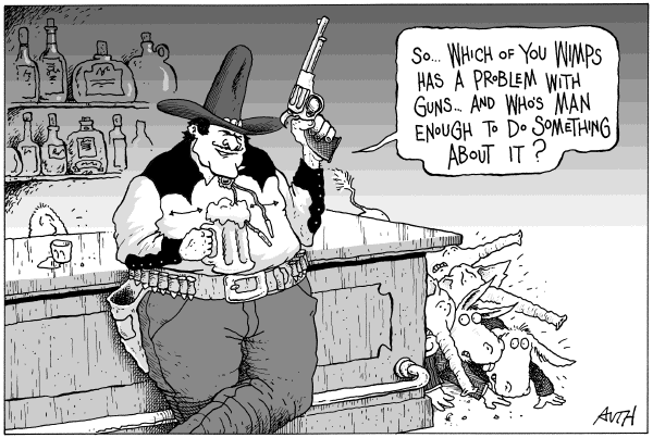 Editorial Cartoon by Tony Auth, Philadelphia Inquirer on Gunman Kills 32 at a University