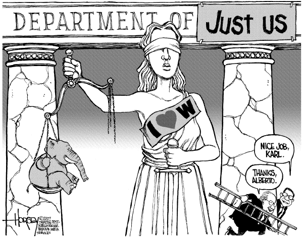 Editorial Cartoon by David Horsey, Seattle Post-Intelligencer on Gonzales Still Attorney General