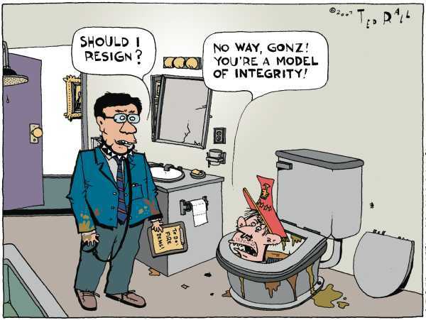 Editorial Cartoon by Ted Rall on Gonzales Still Attorney General