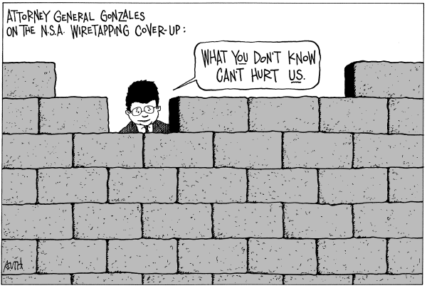 Editorial Cartoon by Tony Auth, Philadelphia Inquirer on Gonzales Still Attorney General