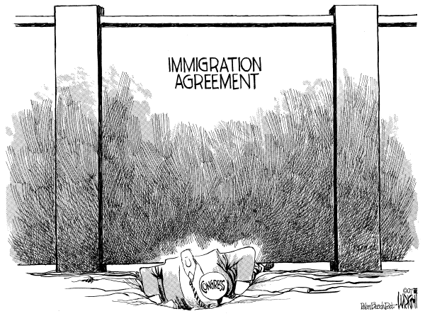 Editorial Cartoon by Don Wright, Palm Beach Post on Immigration Bill Crosses Party Lines