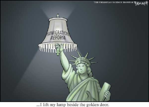Editorial Cartoon by Clay Bennett, Christian Science Monitor on Immigration Bill Crosses Party Lines