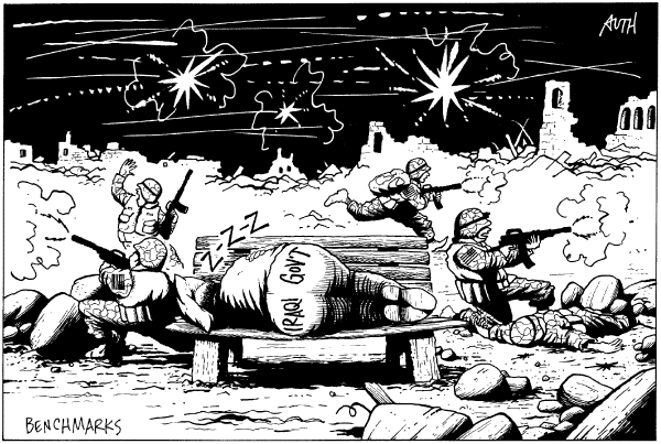 Editorial Cartoon by Tony Auth, Philadelphia Inquirer on Surge Pleases President