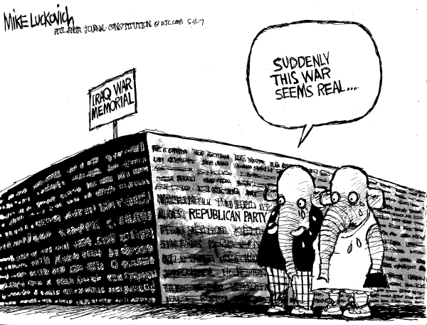 Editorial Cartoon by Mike Luckovich, Atlanta Journal-Constitution on Surge Pleases President