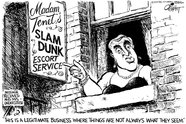 Editorial Cartoon by Pat Oliphant, Universal Press Syndicate on Former CIA Director Details Road to War