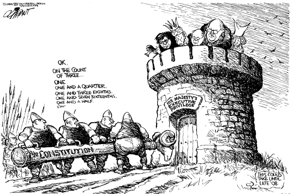 Editorial Cartoon by Pat Oliphant, Universal Press Syndicate on President Says He’s Up to the Job