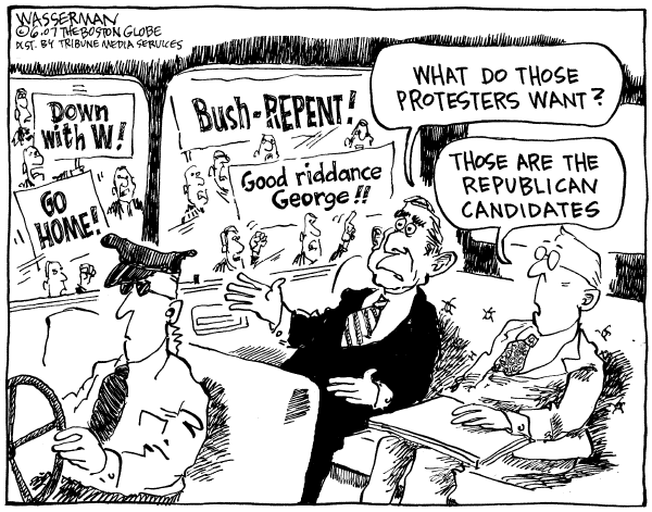 Editorial Cartoon by Dan Wasserman, Boston Globe on President Says He’s Up to the Job