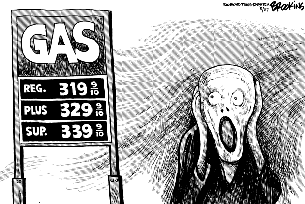 Editorial Cartoon by Gary Brookins, Richmond Times-Dispatch on Cost of Gas Remains High