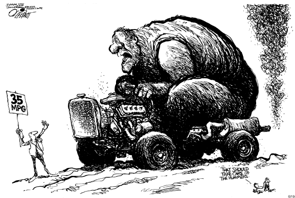 Editorial Cartoon by Pat Oliphant, Universal Press Syndicate on Cost of Gas Remains High