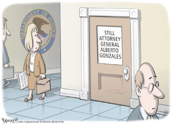 Editorial Cartoon by Clay Bennett, Christian Science Monitor on Attorney Firing Battle Winds Down