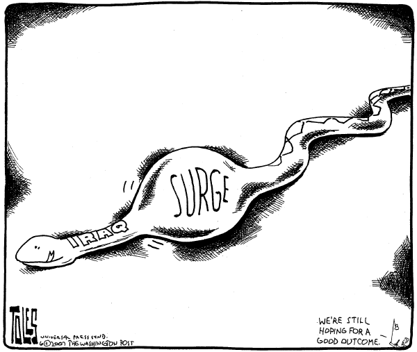 Editorial Cartoon by Tom Toles, Washington Post on Surge Continues in Iraq