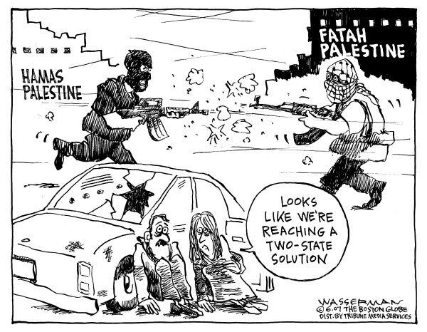 Editorial Cartoon by Dan Wasserman, Boston Globe on New Conflict Erupts in Mideast