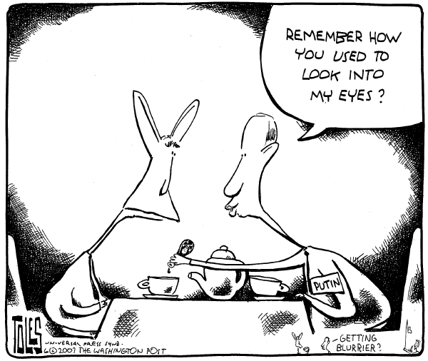Editorial Cartoon by Tom Toles, Washington Post on Bush and Putin Talk