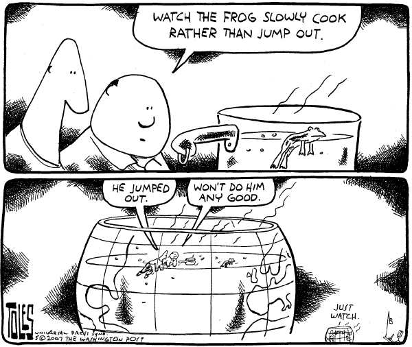 Editorial Cartoon by Tom Toles, Washington Post on Bush Changes Tune on Global Warming