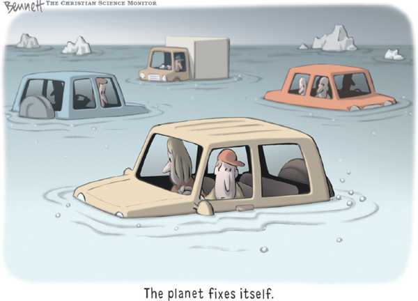 Editorial Cartoon by Clay Bennett, Christian Science Monitor on Bush Changes Tune on Global Warming