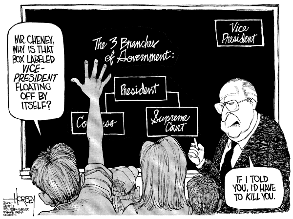 Editorial Cartoon by David Horsey, Seattle Post-Intelligencer on Cheney: VP Answers to No One