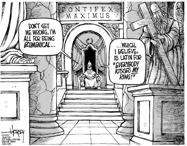 Editorial Cartoon by David Horsey, Seattle Post-Intelligencer on Catholic Church Pays Settlement