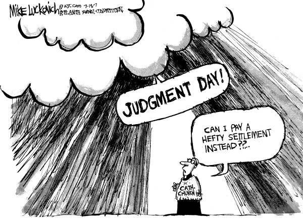 Editorial Cartoon by Mike Luckovich, Atlanta Journal-Constitution on Catholic Church Pays Settlement