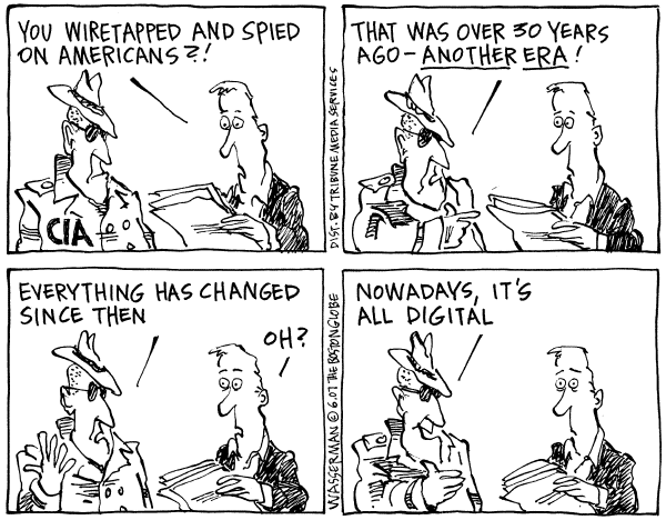 Editorial Cartoon by Dan Wasserman, Boston Globe on Homeland Security Tightens