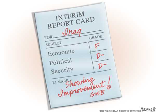 Editorial Cartoon by Clay Bennett, Christian Science Monitor on White House Explains Iraq Strategy