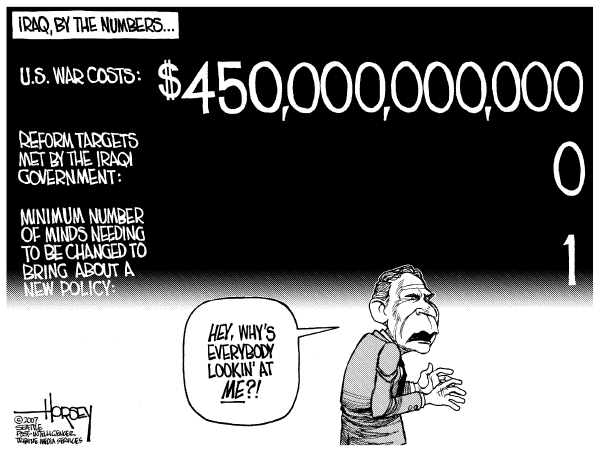 Editorial Cartoon by David Horsey, Seattle Post-Intelligencer on White House Explains Iraq Strategy