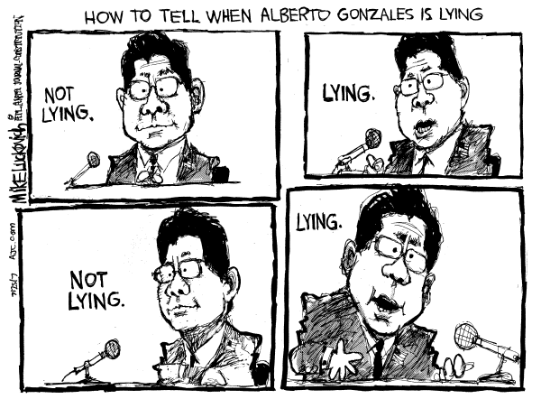 Editorial Cartoon by Mike Luckovich, Atlanta Journal-Constitution on Attorney General Weathers Storm