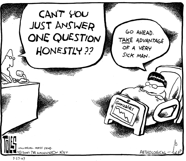 Editorial Cartoon by Tom Toles, Washington Post on Attorney General Weathers Storm