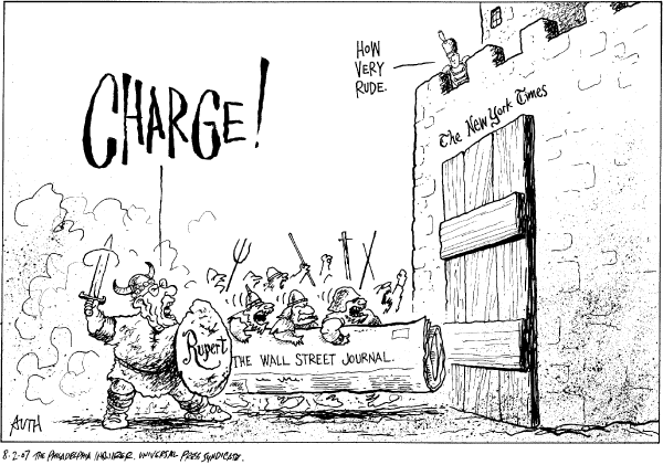 Editorial Cartoon by Tony Auth, Philadelphia Inquirer on Murdoch Buys Wall Street Journal