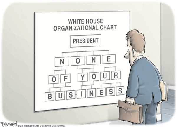 Editorial Cartoon by Clay Bennett, Christian Science Monitor on President Claims Executive Privilege