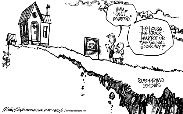 Editorial Cartoon by Mike Keefe, Denver Post on US Economy Creaks Along