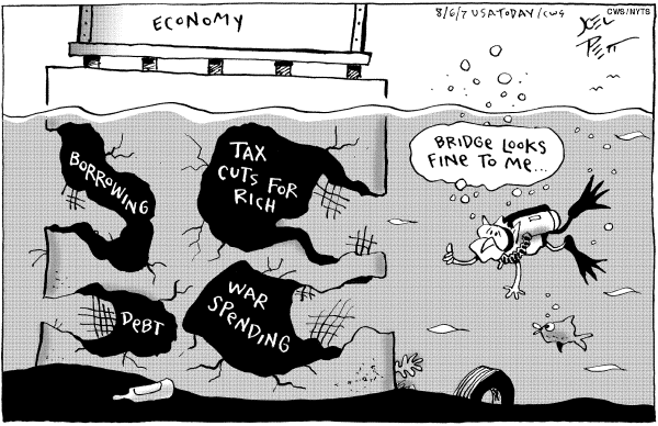 Editorial Cartoon by Joel Pett, Lexington Herald-Leader, CWS/CartoonArts Intl. on US Economy Creaks Along