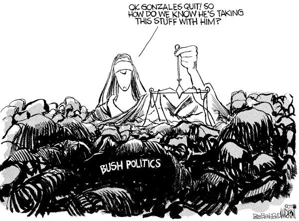 Editorial Cartoon by Don Wright, Palm Beach Post on Alberto Gonzales Resigns