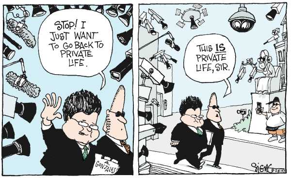Editorial Cartoon by Signe Wilkinson, Philadelphia Daily News on Alberto Gonzales Resigns