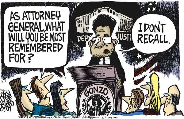 Editorial Cartoon by Mike Peters, Dayton Daily News on Alberto Gonzales Resigns