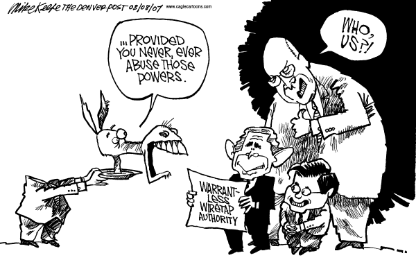 Editorial Cartoon by Mike Keefe, Denver Post on Domestic Spying Upgraded