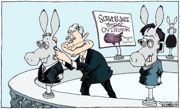 Editorial Cartoon by Signe Wilkinson, Philadelphia Daily News on Domestic Spying Upgraded