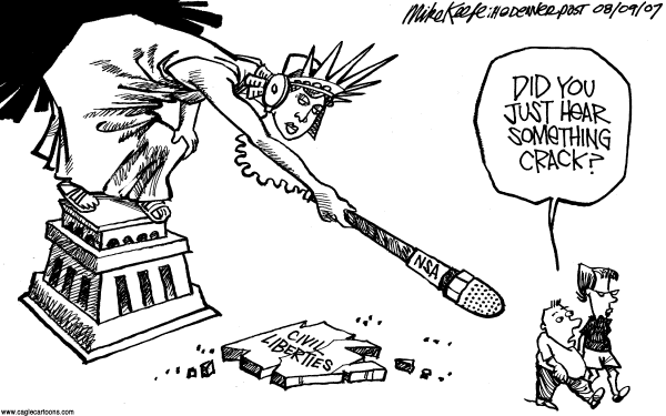 Editorial Cartoon by Mike Keefe, Denver Post on Domestic Spying Upgraded