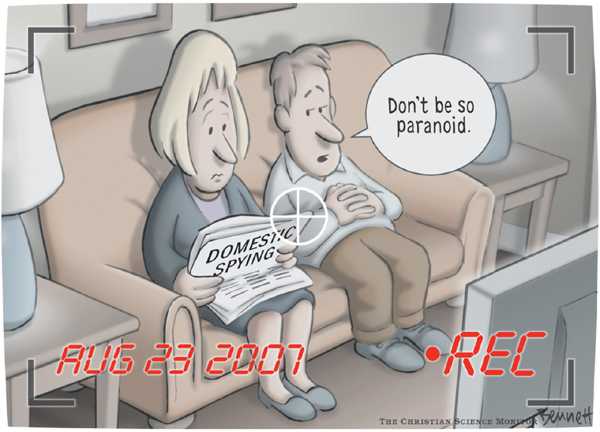 Editorial Cartoon by Clay Bennett, Christian Science Monitor on Domestic Spying Upgraded