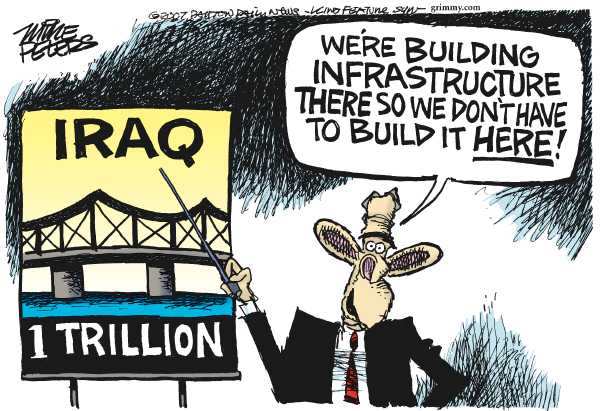 Editorial Cartoon by Mike Peters, Dayton Daily News on Bridge Collapses in Minneapolis
