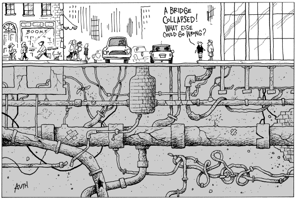 Editorial Cartoon by Tony Auth, Philadelphia Inquirer on Bridge Collapses in Minneapolis