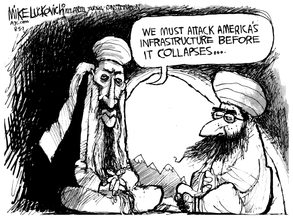 Editorial Cartoon by Mike Luckovich, Atlanta Journal-Constitution on Bridge Collapses in Minneapolis