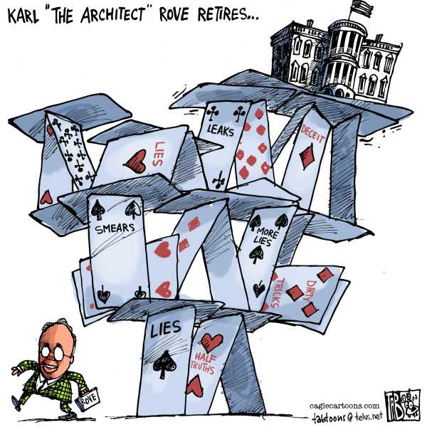 Editorial Cartoon by Tab (Thomas Boldt), Calgary Sun on Karl Rove Resigns