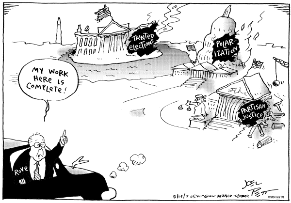Editorial Cartoon by Joel Pett, Lexington Herald-Leader, CWS/CartoonArts Intl. on Karl Rove Resigns