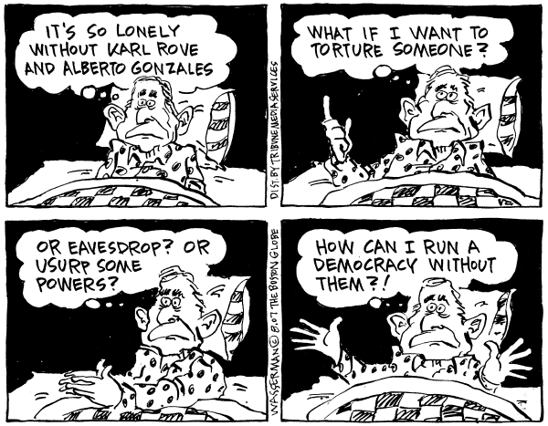 Editorial Cartoon by Dan Wasserman, Boston Globe on The President Looks to His Future
