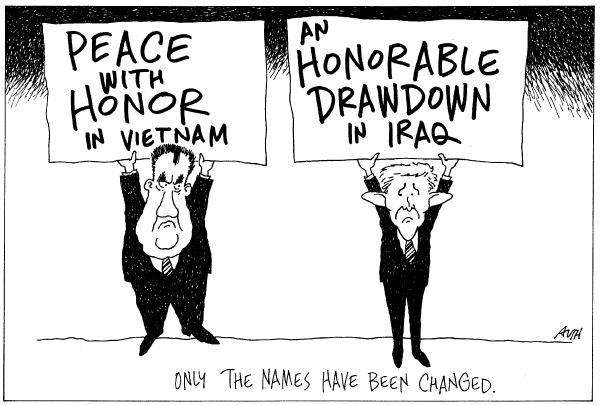 Editorial Cartoon by Tony Auth, Philadelphia Inquirer on President Explains War Strategy