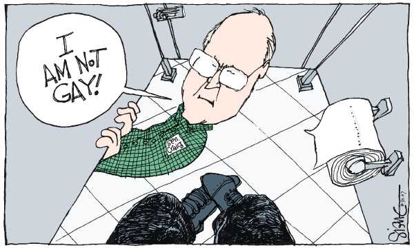 Editorial Cartoon by Signe Wilkinson, Philadelphia Daily News on Senator Craig Pleads Guilty